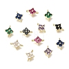 Brass Pave Cubic Zirconia Flower Links Connector Charms KK-K427-04G-1