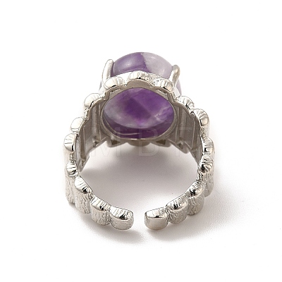 Natural Amethyst Oval Open Cuff Ring RJEW-P082-03P-07-1