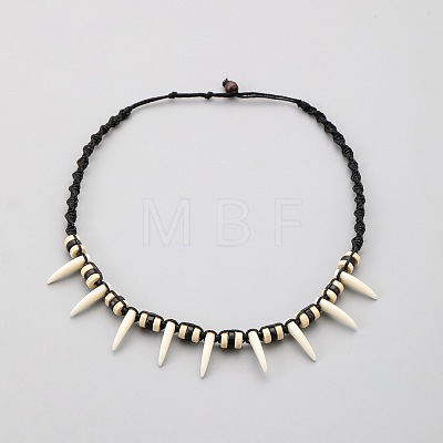 Adjustable Wood Beads Resin Fang Braided Wazed Cord Tribal Necklaces WGF0609-01-1