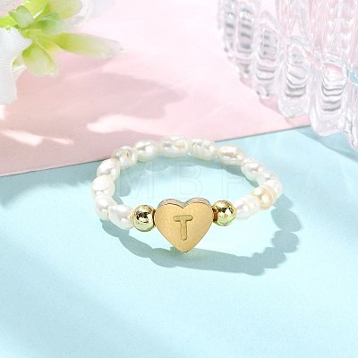Natural Freshwater Pearl & 304 Stainless Steel Bead Finger Rings RJEW-FS00001-20-1