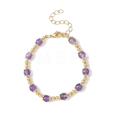 Natural Amethyst Round Beaded Bracelets for Women BJEW-JB12875-02-1