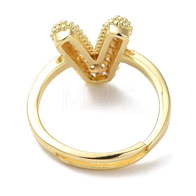 Rack Plating Letter Brass Micro Pave Clear Cubic Zirconia Adjustable Rings for Women KK-S391-03G-V-1