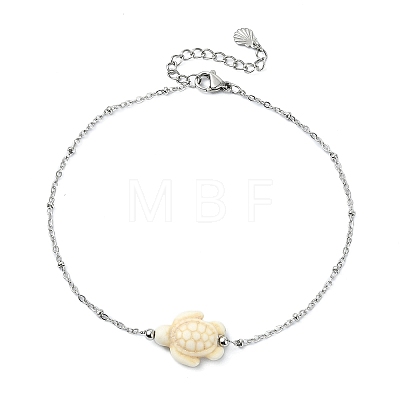 3Pcs 3 Styles Ocean Dyed Synthetic Turquoise Turtle Starfish & Round Natural White Shell Anklets AJEW-AN00803-1