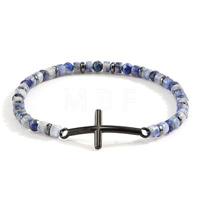 Natural Blue Spot Jasper Cross Bracelet for Men UK5229-1-1