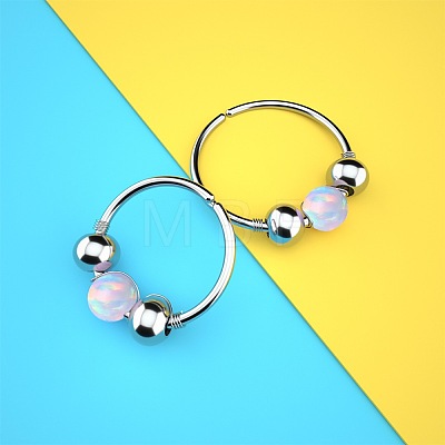 316L Surgical Stainless Steel & Round Synthetic Opal Hoop Cartilage Earrings WG5E20C-10-1