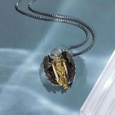 Vintage Alloy Goddess with Angel Wings Pendant Necklaces WG7F3ED-01-1