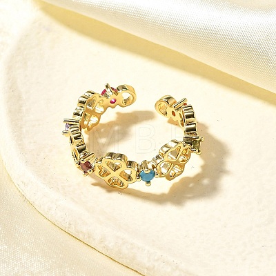 Brass Micro Pave Cubic Zirconia Cuff Rings for Women RJEW-Q008-01G-02-1