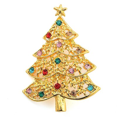 Christmas Theme Alloy Colorful Rhinestone Brooches JEWB-S022-02C-G-1