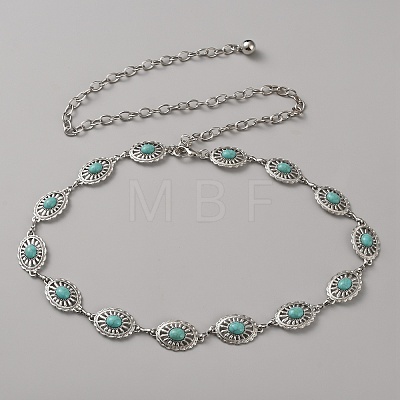 Zinc Alloy with Resin Synthetic Turquoise Oval Link Waist Belly Chains AJEW-WH0063-569P-1
