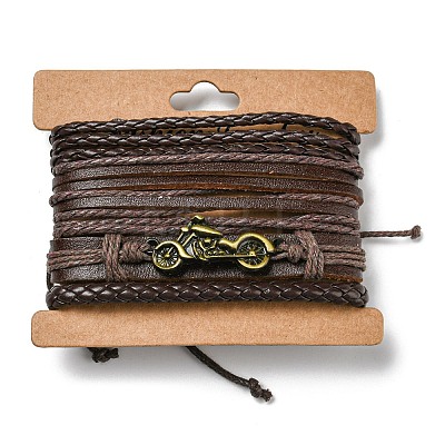 4Pcs 4 Style Adjustable Braided Imitation Leather Cord Bracelet Sets BJEW-F458-13-1