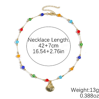 Ocean Alloy Shell Shape Pendant Iron Glass Beaded Chain Necklaces for Women WGB00FB-02-1