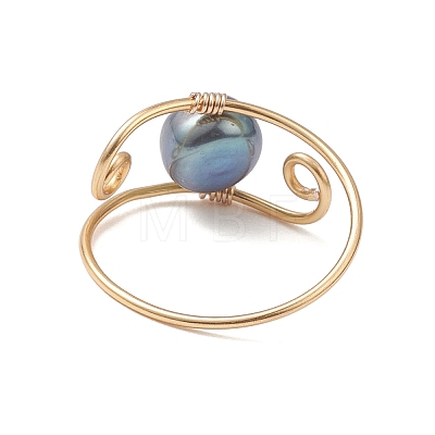 Copper Wired Natural Pearl Finger Rings RJEW-JR00979-1