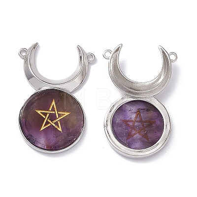 Natural Amethyst Connector Charms G-G983-02P-01-1