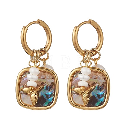 Abalone Shell Pendant Necklace & Hoop Earrings with Shell Pearl & Natural Freshwater Pearls SJEW-JS01379-02-1