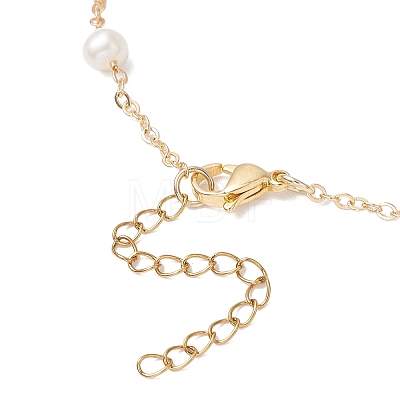 Natural Lepidolite Star & Natural Freshwater Pearl & Brass Link Chain Necklaces NJEW-JN05687-03-1