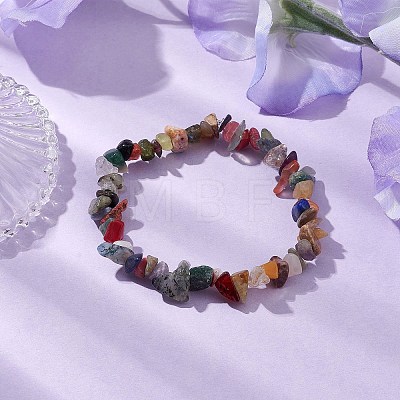 Natural & Synthetic Mixed Gemstone Chip Beaded Stretch Bracelets for Women Men BJEW-JB10652-02-1