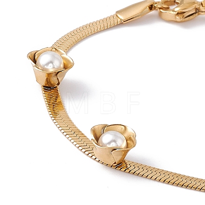 Plastic Pearl Flower Beaded Herringbone Chain Bracelet BJEW-G656-02G-1