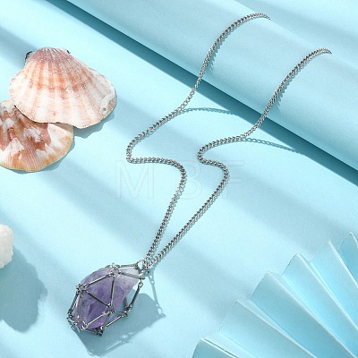 201 Stainless Steel Macrame Pouch Empty Stone Holder Necklace Making with 304 Stainless Steel Chains NJEW-JN04432-02-1