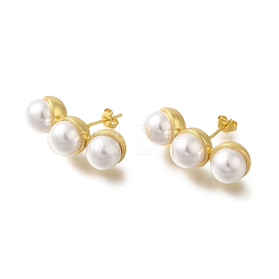 Rack Plating Round Brass & ABS Imitation Pearl Stud Earrings EJEW-I310-15G-1