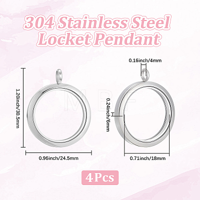 4Pcs Stainless Steel Locket Pendants STAS-BBC0010-31A-1