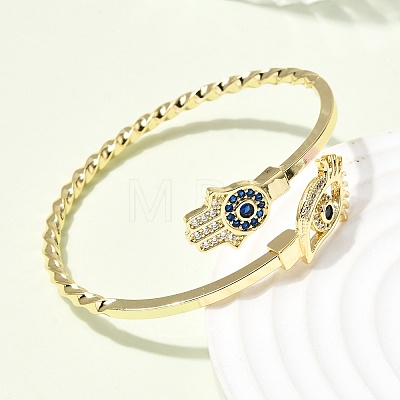 Eye Theme Brass Micro Pave Cubic Zirconia Cuff Bangles for Women BJEW-F526-01B-G-1