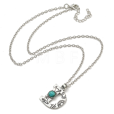 Letter A~Z Antique Silver Plated Alloy with Synthetic Turquoise Pendant Necklaces NJEW-G080-01D-1