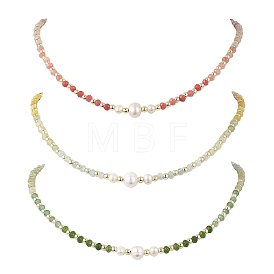Gradient Color Gemstone & Natural Cultured Freshwater Pearl Beaded Necklaces NJEW-JN06316-1
