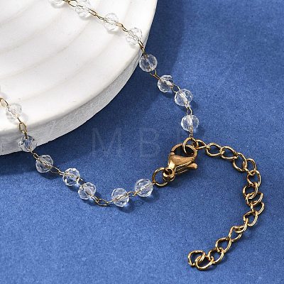 304 Stainless Steel with Glass Faceted Rondelle Bead Handmade Link Chain Birth Stone Necklaces for Women NJEW-G195-01G-12-1