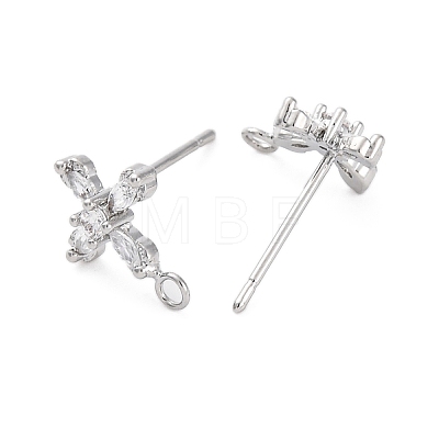 Cross Brass Micro Pave Cubic Zirconia Stud Earrings Finding KK-Z084-02P-1