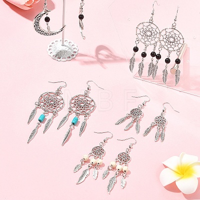 DIY Woven Net/Web with Feather Earring Making Kits DIY-FS0008-65-1