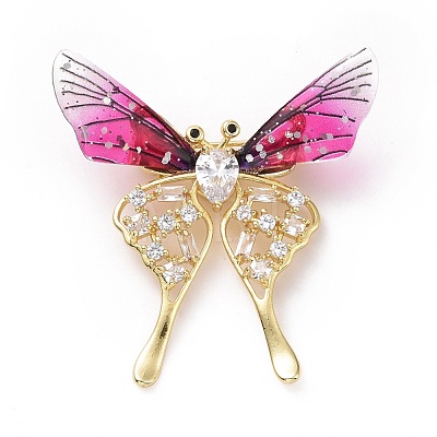 Resin Butterfly Lapel Pin with Clear Cubic Zirconia JEWB-G015-01G-1