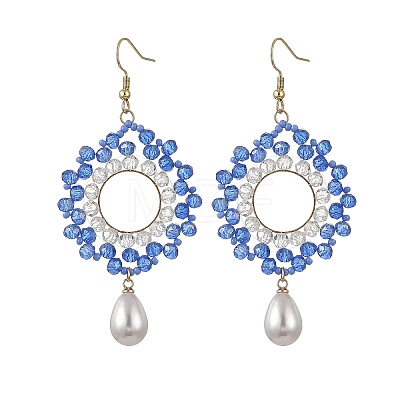 Brass Glass Beads Dangle Earrings EJEW-MZ00764-01-1