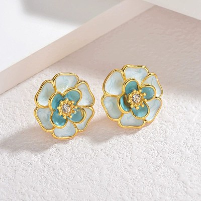 304 Stainless Steel Enamel Stud Earrings EJEW-M095-08G-1
