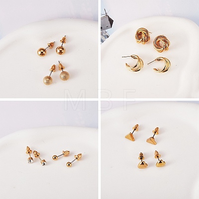 17 Pairs 17 Style Ring & Triangle & Round & Heart Stud Earrings with Resin Pearl EJEW-SZ0001-62-1