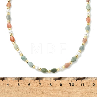 Natural Alashan Agate Teardrop and Round White Shell Pearl Beaded Necklaces NJEW-JN06246-02-1