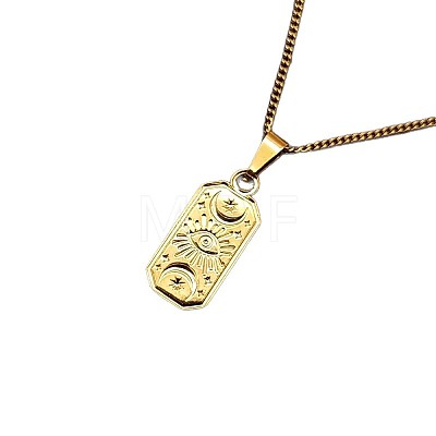 304 Stainless Steel Rectangle with Evil Eye Pendant Necklaces FS-WGC1FE7-02-1