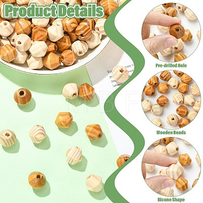 100Pcs 2 Colors Bicone Unfinished Natural Wood Beads WOOD-CJ0002-71-1