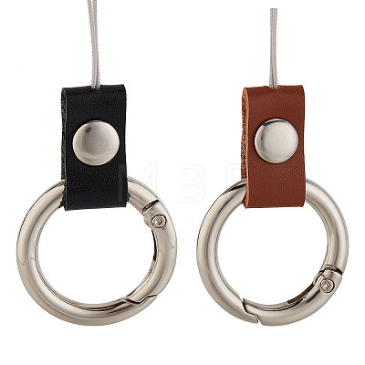 Gorgecraft 2Pcs 2 Colors Leather and Zinc Alloy Mobile Phone Finger Rings AJEW-GF0005-82-1