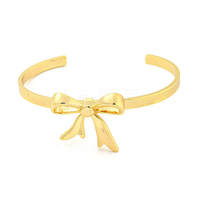 Bowknot Rack Plating Brass Open Cuff Bangles for Women BJEW-P322-06D-G-1