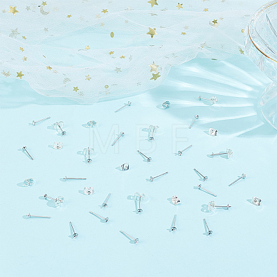 40Pcs 925 Sterling Silver Post Stud Earring Settings STER-DC0001-03-1