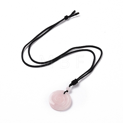 Adjustable Natural Rose Quartz Vortex Pendant Necklace with Nylon Cord for Women NJEW-L171-05E-1