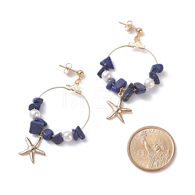 Natural Lapis Lazuli Chip Beads Dangle Stud Earrings EJEW-TA00035-04-1