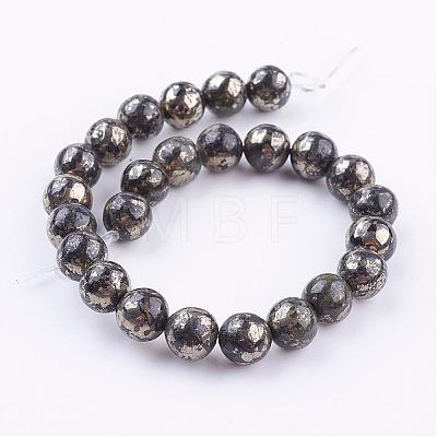 Natural Pyrite Beads Strands G-P303-01-8mm-16-1
