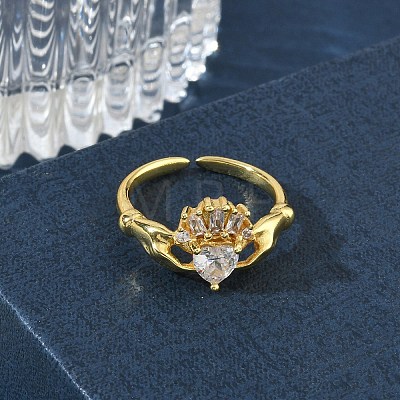 Brass Pave Cubic Zirconia Cuff Open Rings RJEW-H268-02G-1
