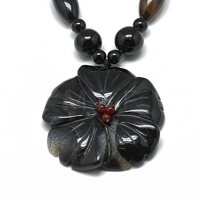 Dyed Natural Black Agate Pendant Necklaces NJEW-T006-06-1