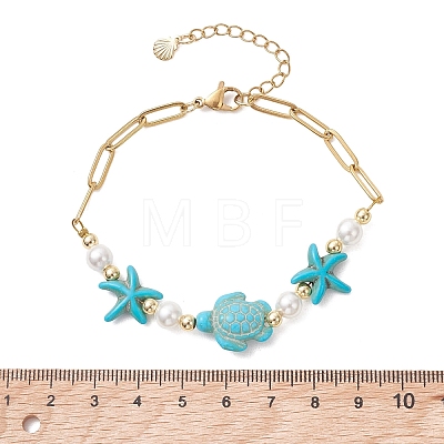 Synthetic Turquoise & Shell Pearl Beaded Link Bracelets BJEW-JB13807-1