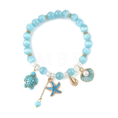 Summer Cat Eye Round Bead Stretch Bracelets BJEW-TA00750-1