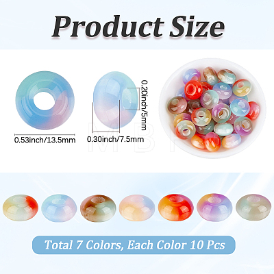 70Pcs 7 Colors Triple Color Resin European Beads RESI-PA0001-56-1