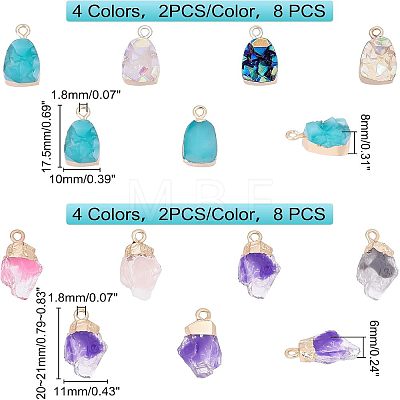 16Pcs 8 Color Druzy Resin Pendants RESI-FH0001-36-1