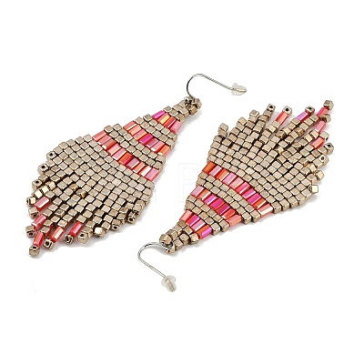 Boho Seed Bead Rhombus Tassel Earrings EJEW-Z072-02A-1